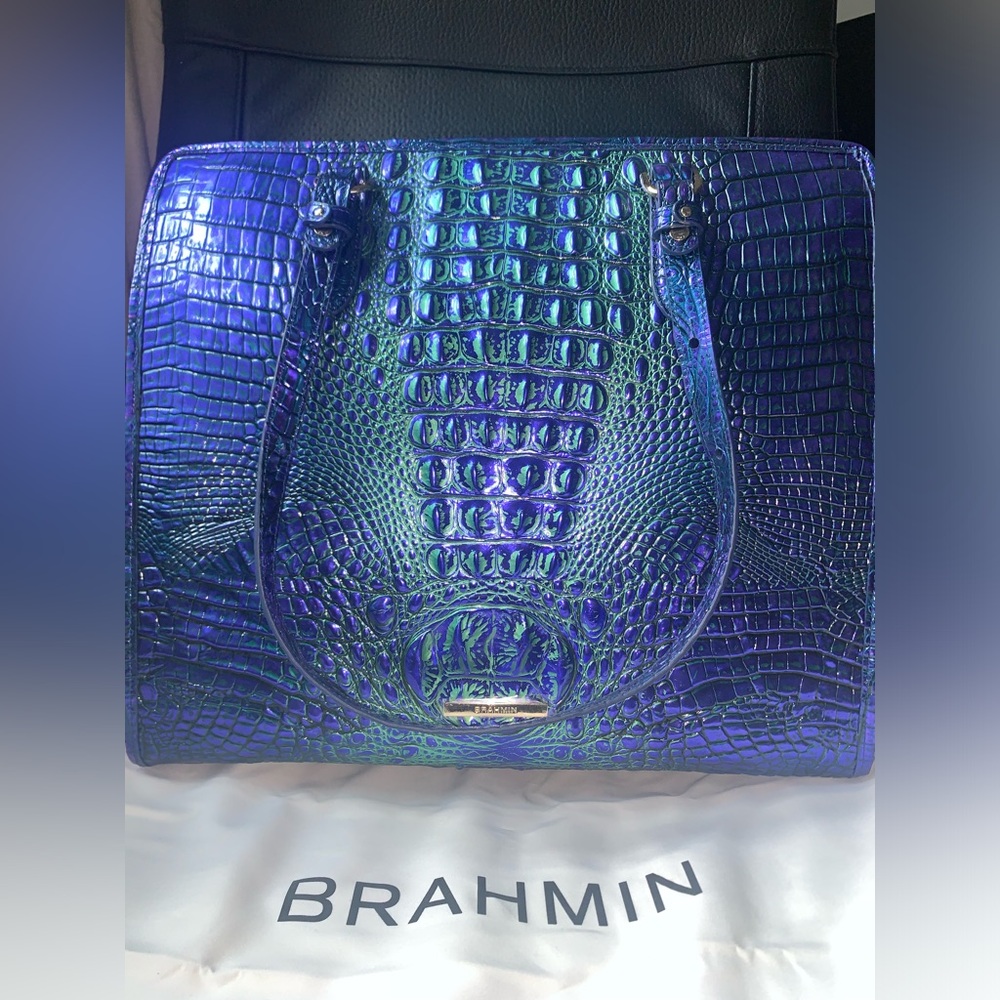 NWT Brahmin Tia Royalty Ombre Melbourne Shoulder Tote Metallic blue green